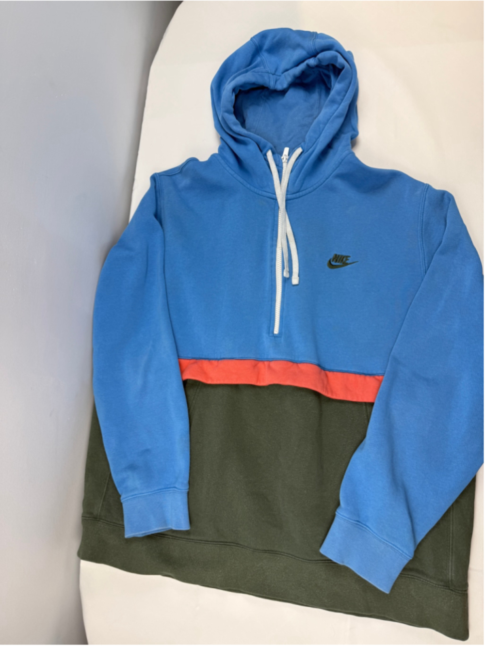 VTG Y2K Nike Hoodie sweatshirt Colorblock NSW Club Half-zip Blue Green Men Sz XL - Picture 3 of 10